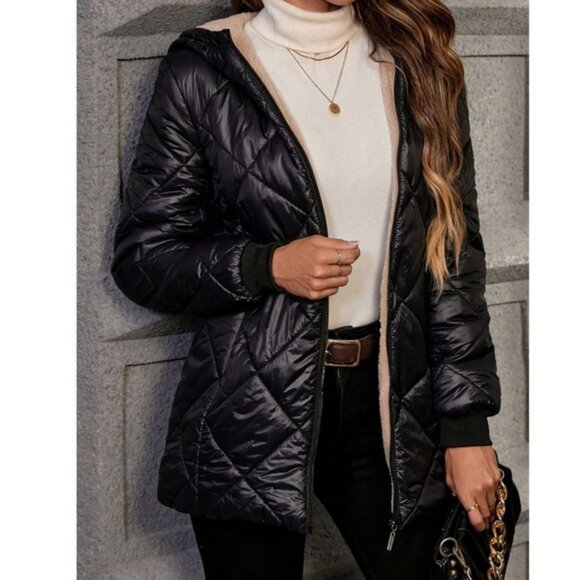 Cozy Teddy Lined Zipper Oversized Puffer Jacket Coat - Picture 1 of 8